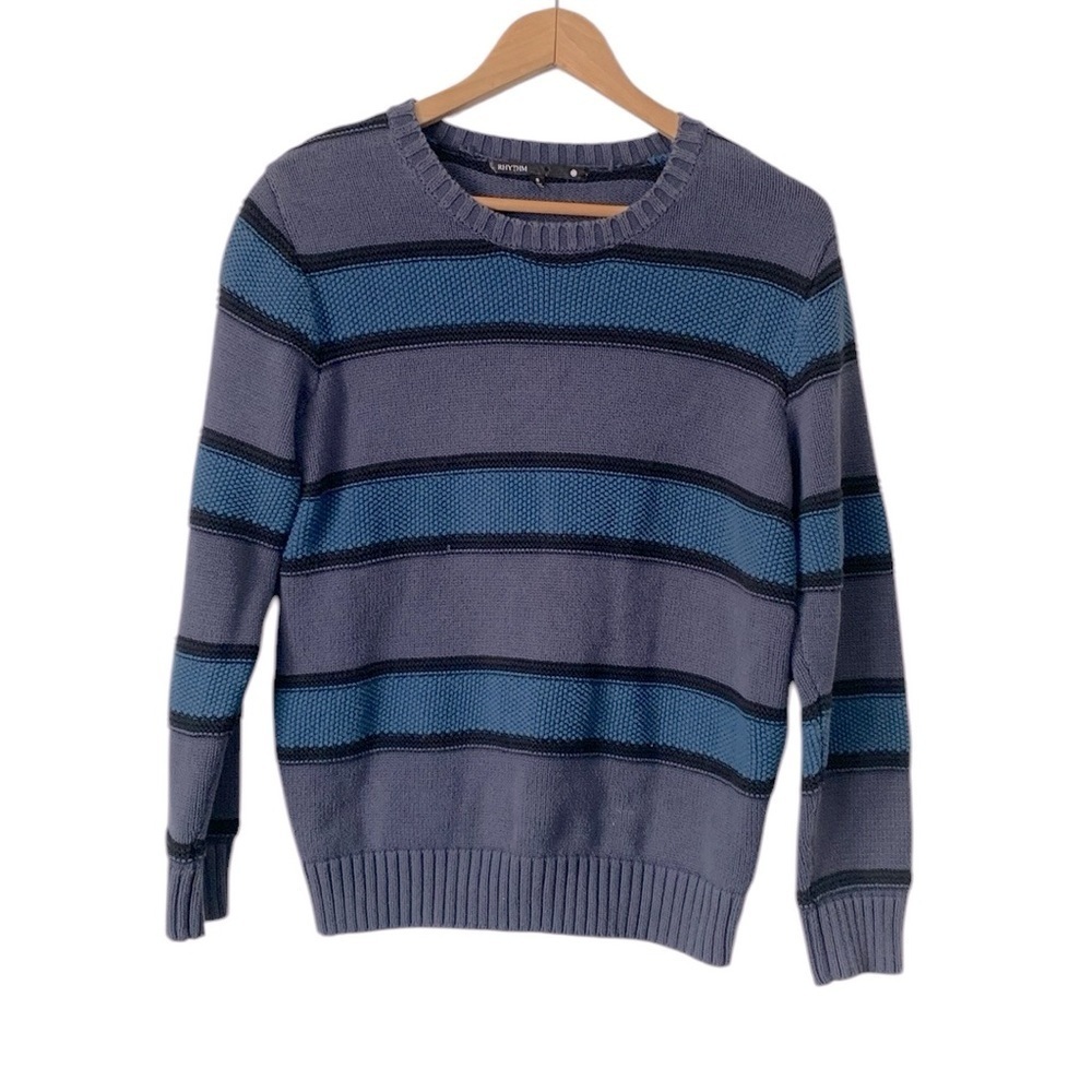 RHYTHM blue striped knit textured sweater size Small unisex